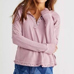 Free People NWT Heart To Heart Long Sleeved Henley Top Daytime Fireworks L
